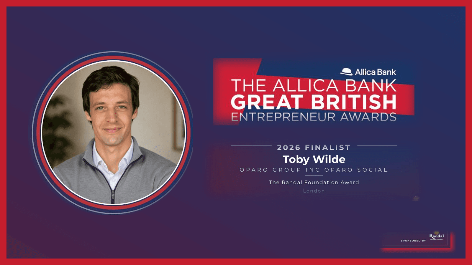 Toby Wilde Named Finalist for the Randal Foundation Award at the Great British Entrepreneur Awards 2026